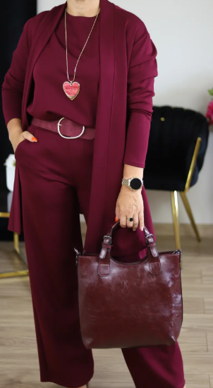 Elegantes 3-teiliges Set aus Longline-Cardigan, Top und Hose