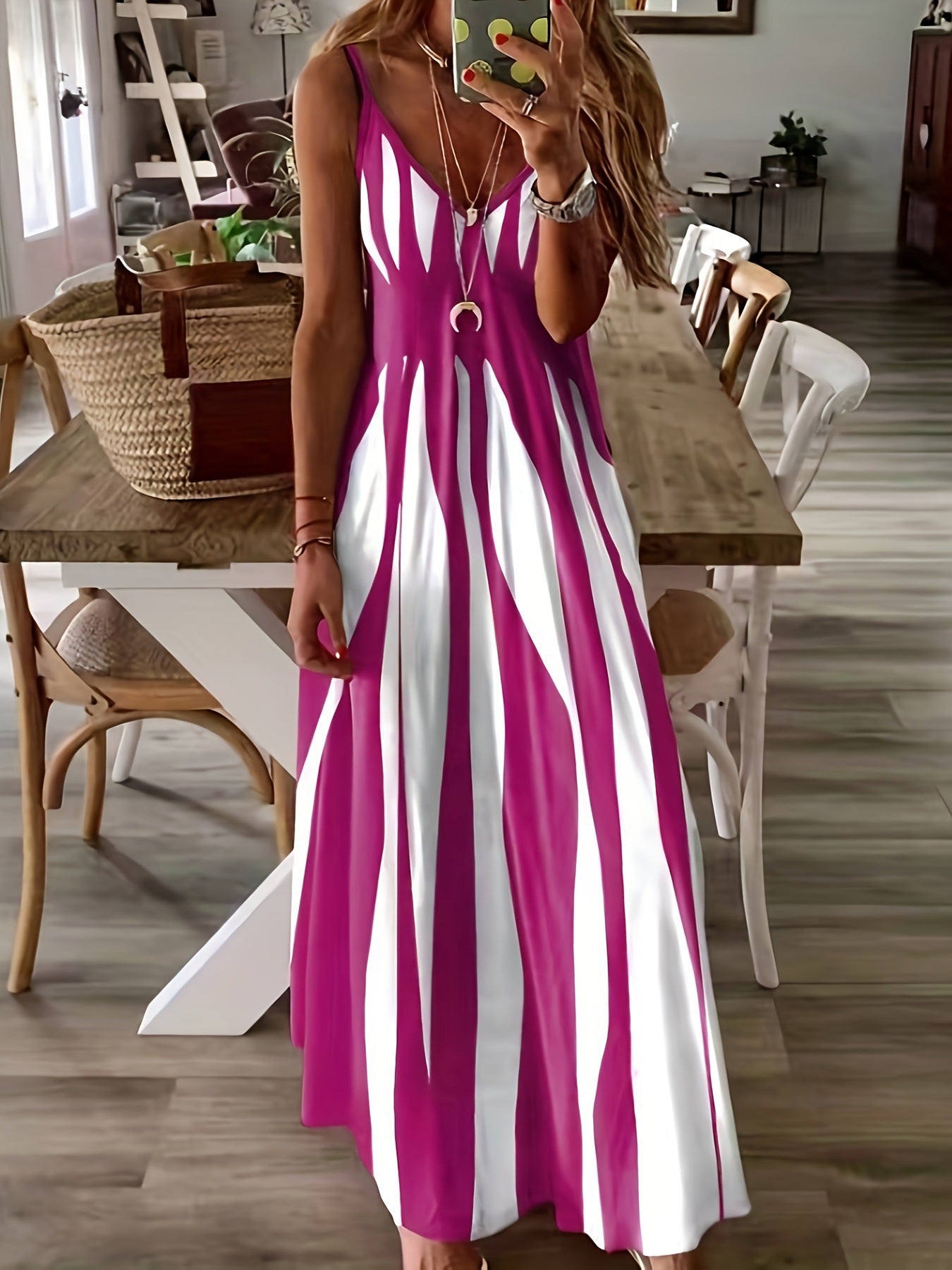 👗Elegantes Träger-Maxikleid mit Druckmuster, bequem für Alltag & Urlaub