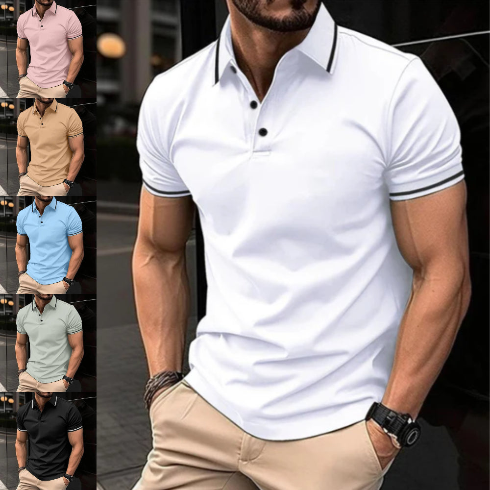 Lässiges T-Shirt für Herren mit Revers, kurzen Ärmeln und V-Ausschnitt