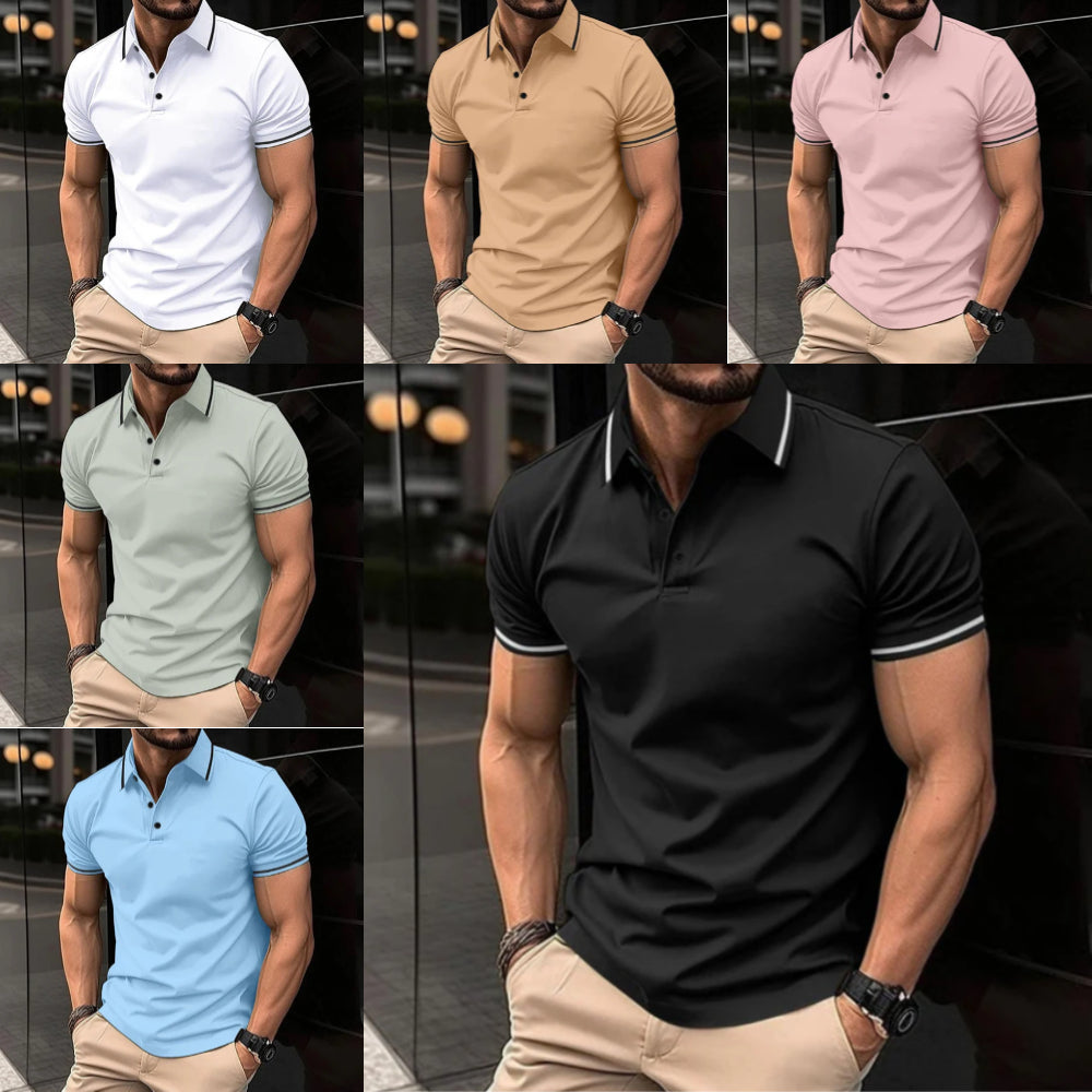 Lässiges T-Shirt für Herren mit Revers, kurzen Ärmeln und V-Ausschnitt