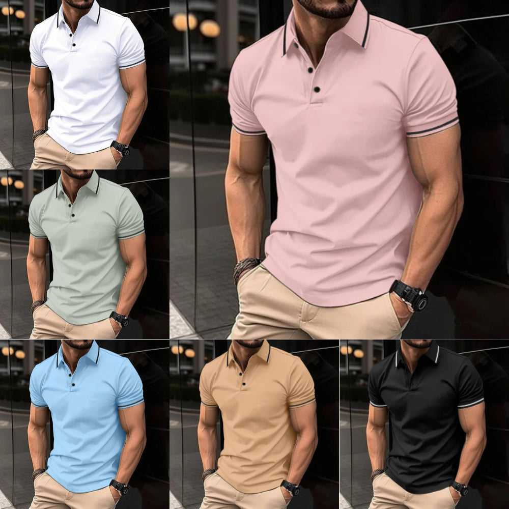 Lässiges T-Shirt für Herren mit Revers, kurzen Ärmeln und V-Ausschnitt
