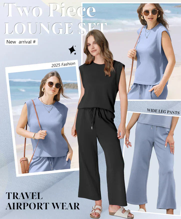🌺2025 Neu eingetroffen - 49% OFF🌺Damen Casual Cap Ärmel Top Weite Hosen Set