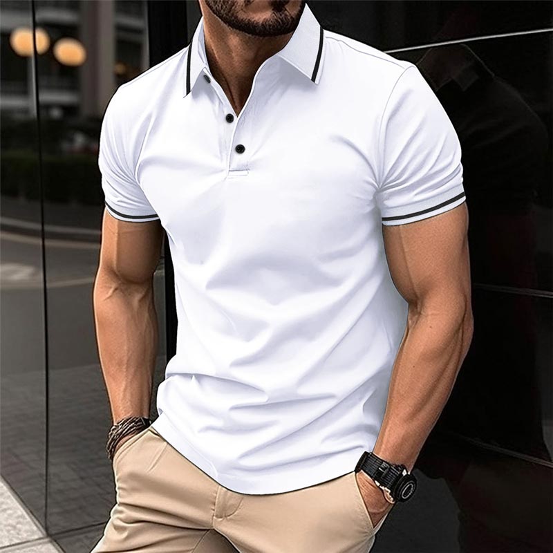 Lässiges T-Shirt für Herren mit Revers, kurzen Ärmeln und V-Ausschnitt
