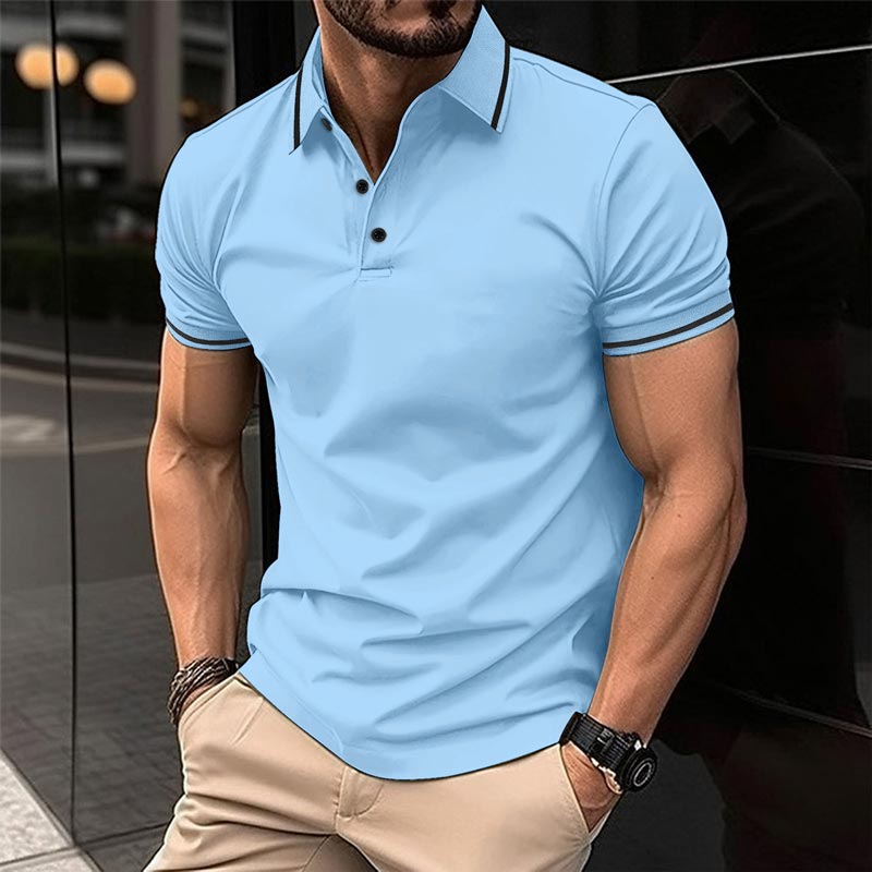 Lässiges T-Shirt für Herren mit Revers, kurzen Ärmeln und V-Ausschnitt