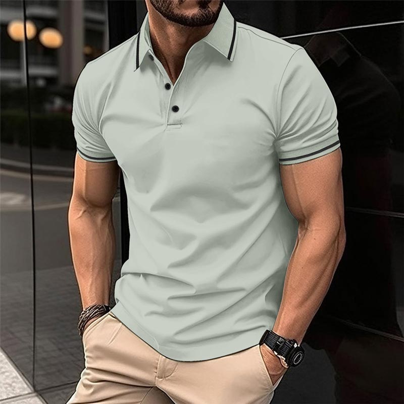 Lässiges T-Shirt für Herren mit Revers, kurzen Ärmeln und V-Ausschnitt