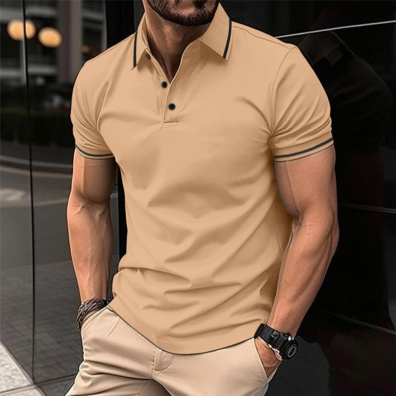 Lässiges T-Shirt für Herren mit Revers, kurzen Ärmeln und V-Ausschnitt