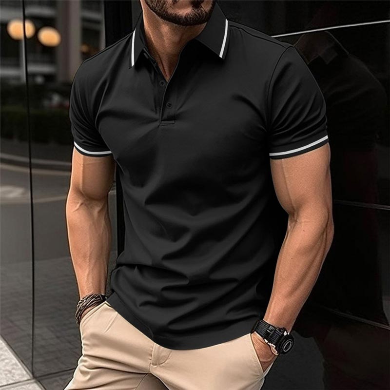 Lässiges T-Shirt für Herren mit Revers, kurzen Ärmeln und V-Ausschnitt