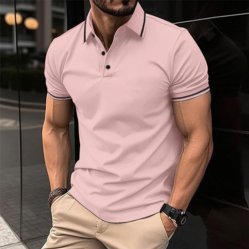 Lässiges T-Shirt für Herren mit Revers, kurzen Ärmeln und V-Ausschnitt