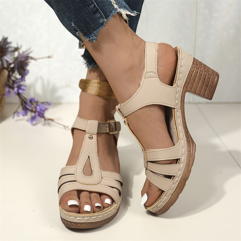 👡Sandalen mit offenem Zehenbereich, Cut-out und Blockabsatz und Schnallenriemen