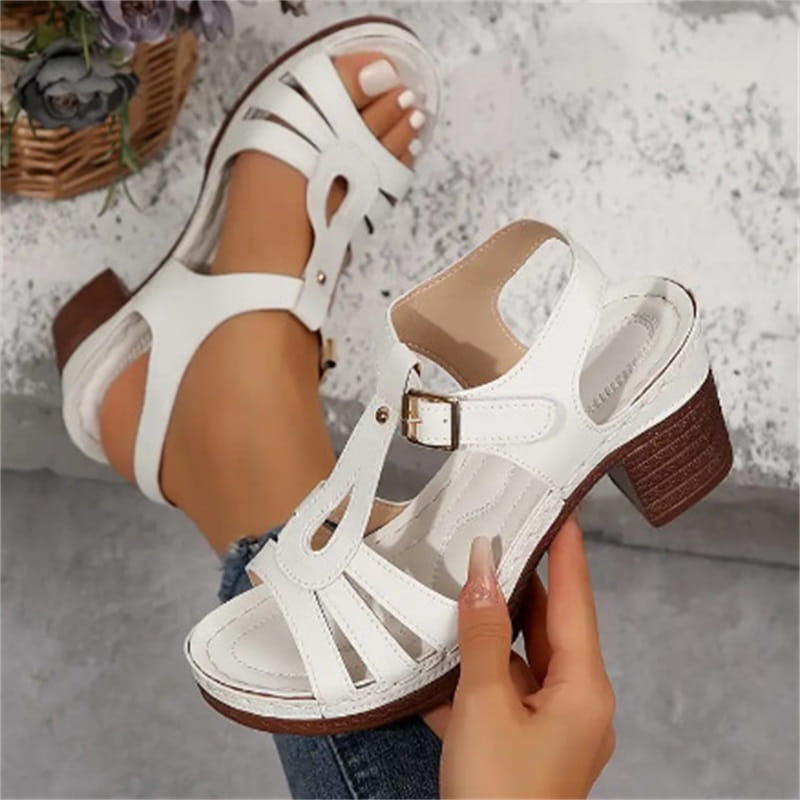 👡Sandalen mit offenem Zehenbereich, Cut-out und Blockabsatz und Schnallenriemen
