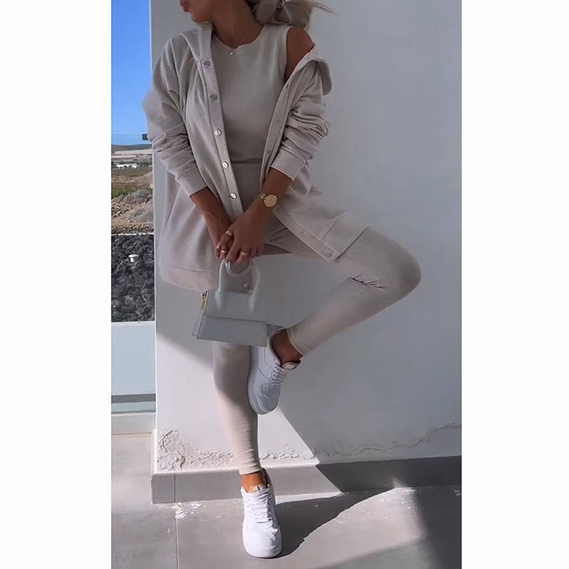 💕Strickjacke mit Kapuze, Weste, Leggings, dreiteiliges Set