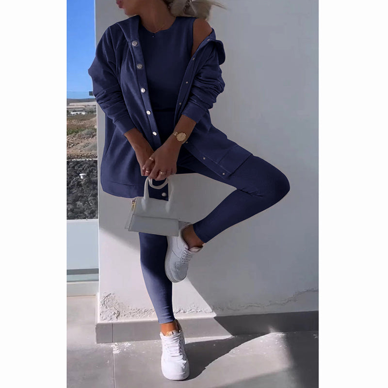 💕Strickjacke mit Kapuze, Weste, Leggings, dreiteiliges Set