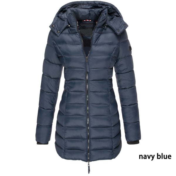 đ„Mittellange wattierte Winterjacke fĂŒr Frauen, einfarbige, warme KapuzenjackeđăKostenloser Versandă