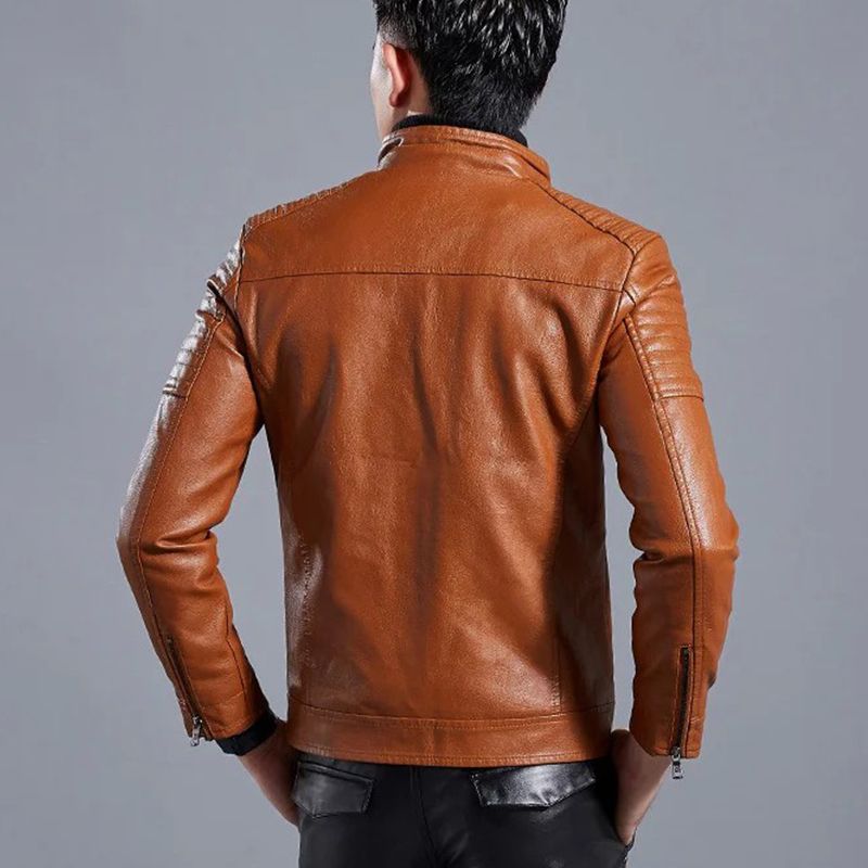 Biker-Lederjacke mit Stehkragen für Herren(Kostenloser Versand)