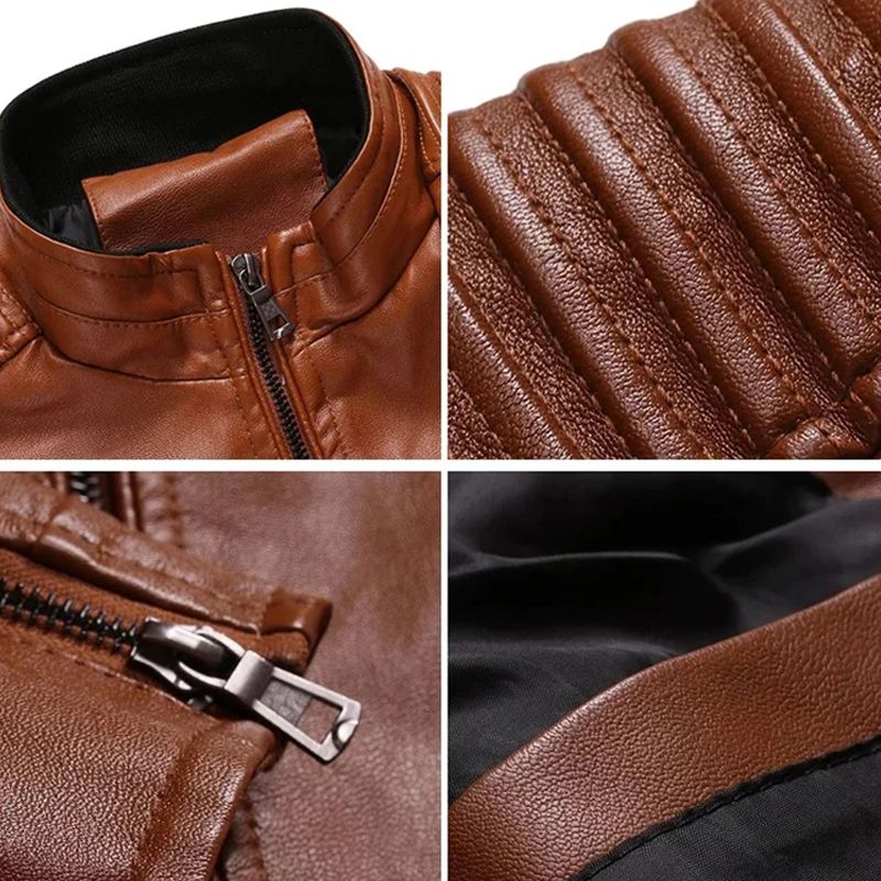 Biker-Lederjacke mit Stehkragen für Herren(Kostenloser Versand)