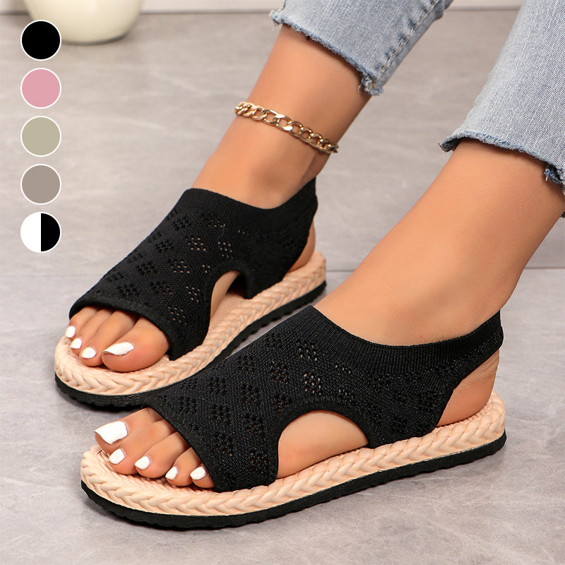 Flache Sandalen mit offenem Zehenbereich für Frauen aus Maschenware💗💗