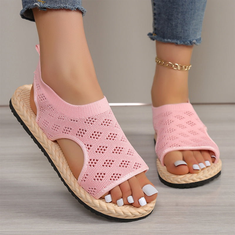Flache Sandalen mit offenem Zehenbereich für Frauen aus Maschenware💗💗