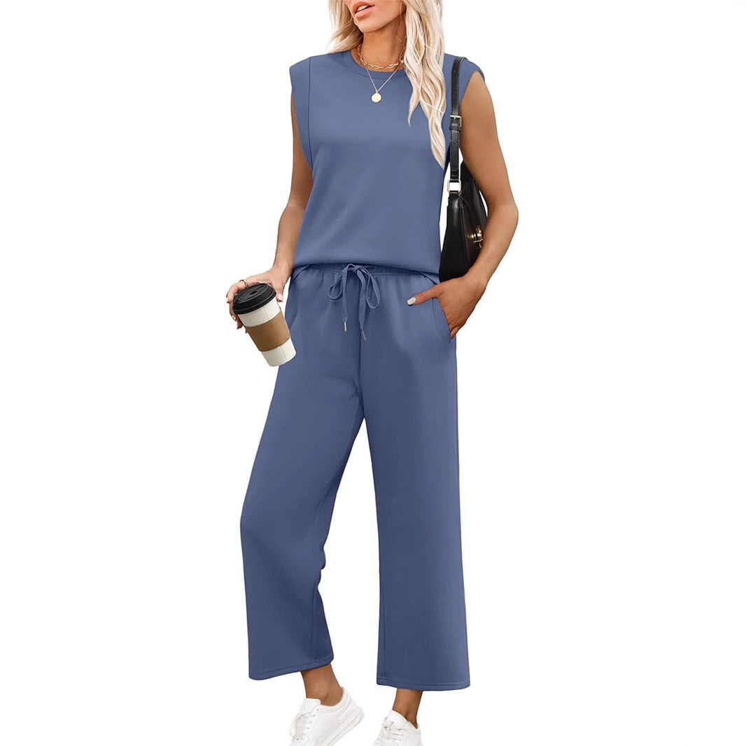 🌺2025 Neu eingetroffen - 49% OFF🌺Damen Casual Cap Ärmel Top Weite Hosen Set