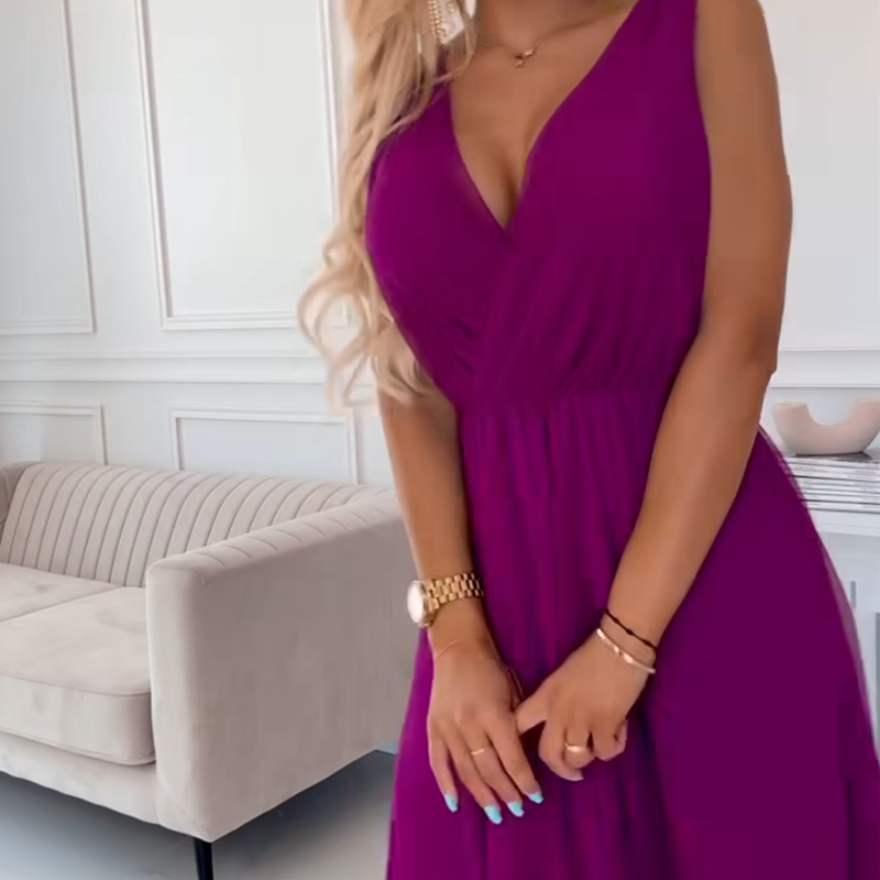 🏖️Sommer-Hot-Sale 49% Rabatt🌼💃V-Ausschnitt ärmelloses Chiffonkleid