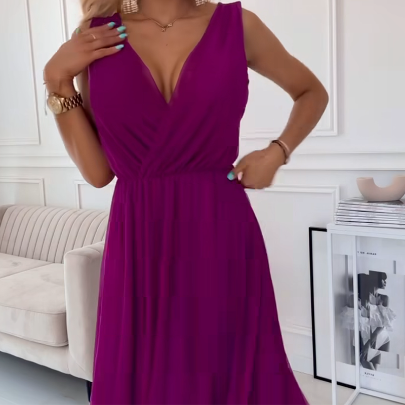 🏖️Sommer-Hot-Sale 49% Rabatt🌼💃V-Ausschnitt ärmelloses Chiffonkleid