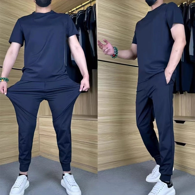 Lässiges Stretch-Set für Herren aus Eisseide mit T-Shirt und Hose