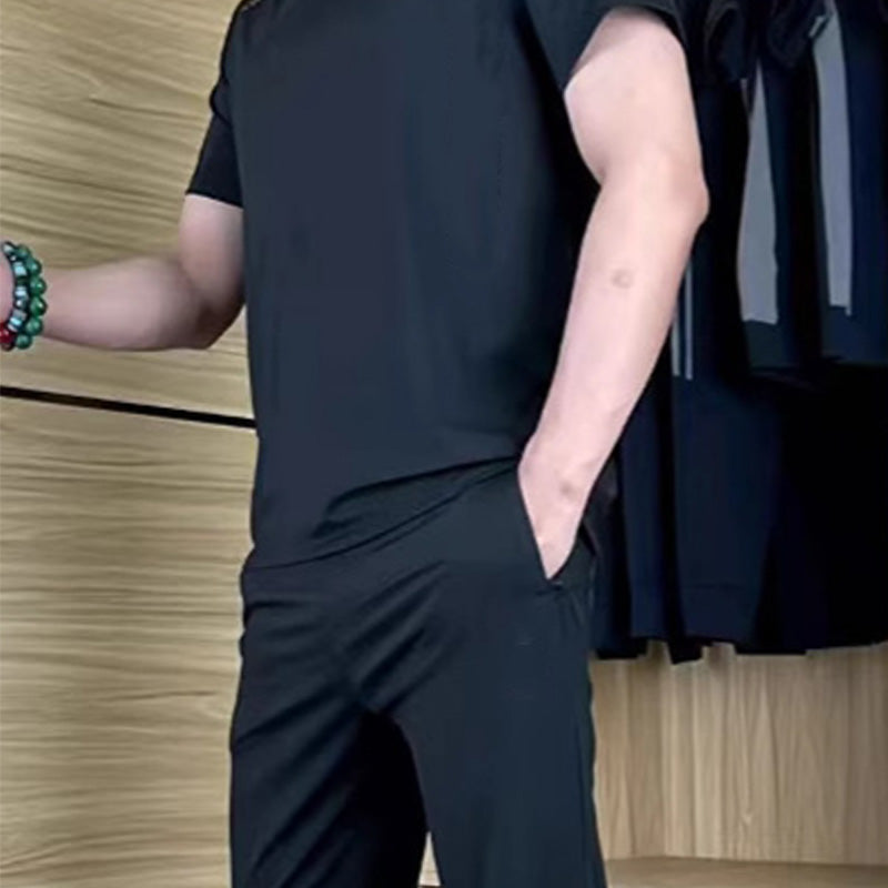 Lässiges Stretch-Set für Herren aus Eisseide mit T-Shirt und Hose