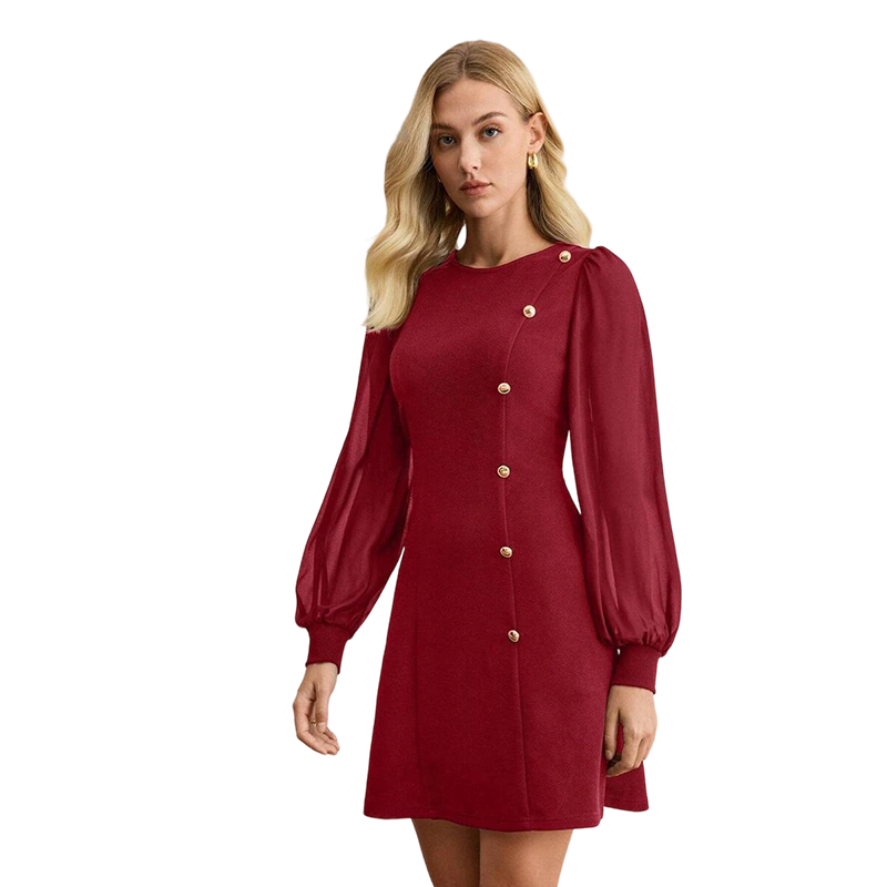 Elegantes Langarmkleid mit asymmetrischer Knopfleiste