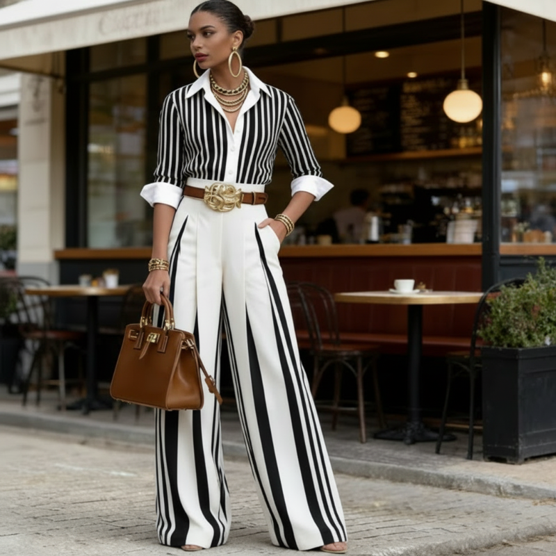 🎁Neuwaren 51% Rabatt💥Gestreiftes Shirt & weite Hose im Set – bequem & stilvoll für den Alltag