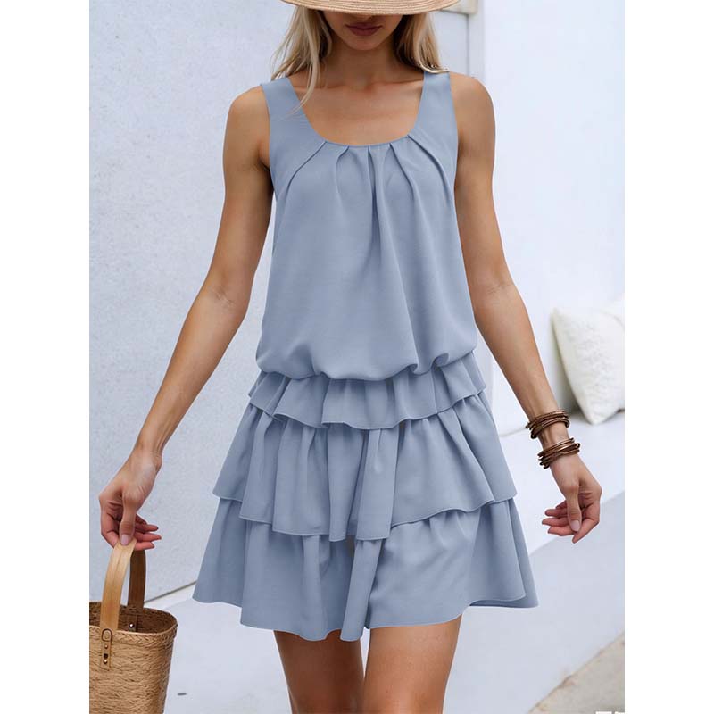 Sommerkleid für Damen mit U-Ausschnitt und Stufenrüschen