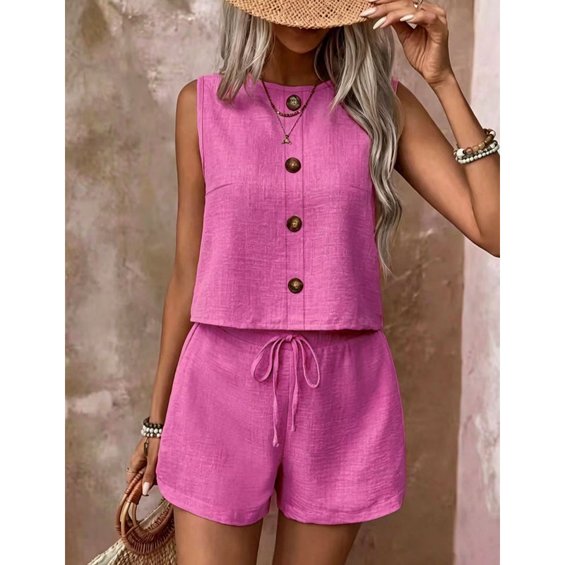 Ärmelloses Tanktop mit Knopfleiste und Shorts für Damen