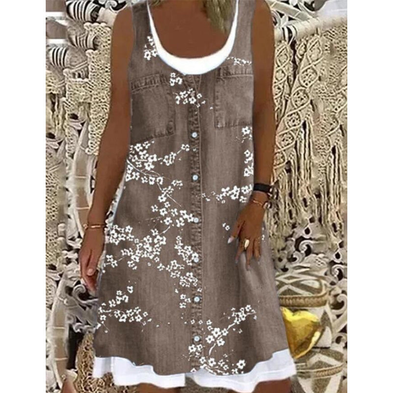 đZweiteiliges Damenkleid aus Kunstleder mit Jeansprint â stylischer 2-in-1-Look, bequem & vielseitig â perfekt fĂŒr Partys, AusflĂŒge & besondere AnlĂ€sse