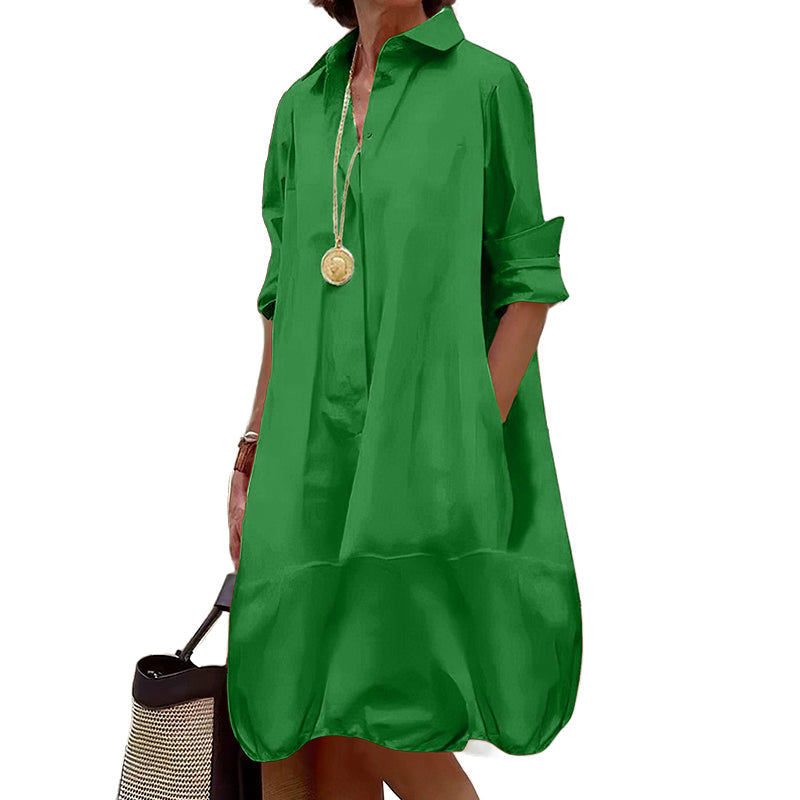 Damen Lässiges Knopf‑Hemdkleid Freizeit Shirtkleid