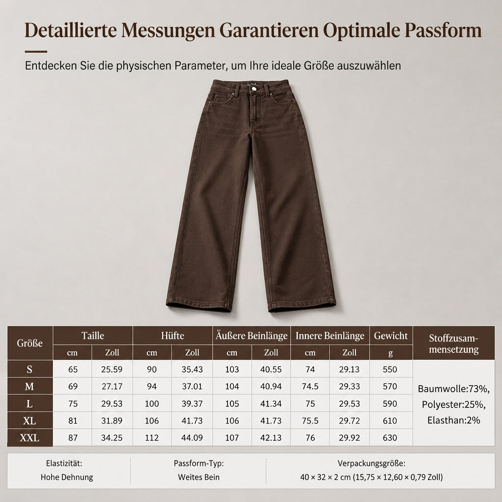 Damen Retro Jeans mit hoher Taille und weitem Bein, weich fallende, bodenlange Denim-Hose