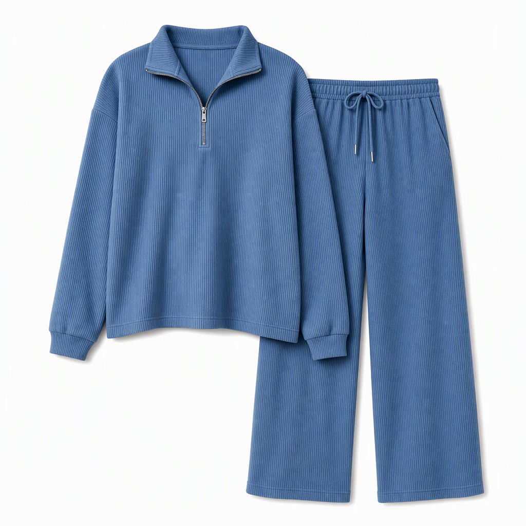 2-teiliges Damen-Set aus Strickpullover und weit geschnittenen Hosen