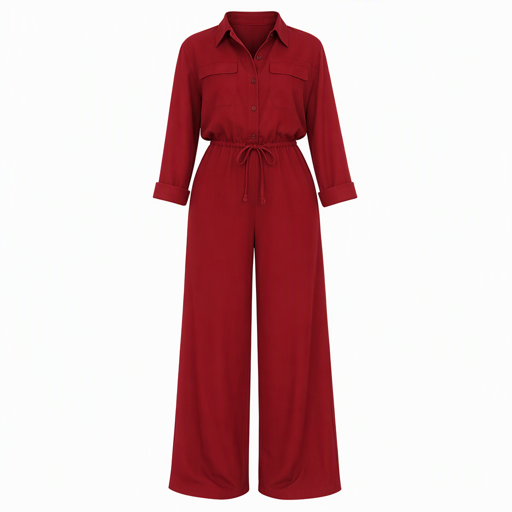 📢🎉50%Rabatt!!!🔥✨ Aktionsfavorit: Damen-Jumpsuit mit Hemdkragen und Bindegürtel – Eleganter Einteiler mit weitem Bein für Alltag und Büro 👗
