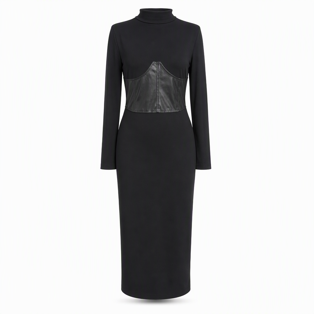 🥳Über 5.000 Mal im Warenkorb!🥳 Damen Rundhals Langarm Patchwork Figurbetontes Bodycon Strickkleid