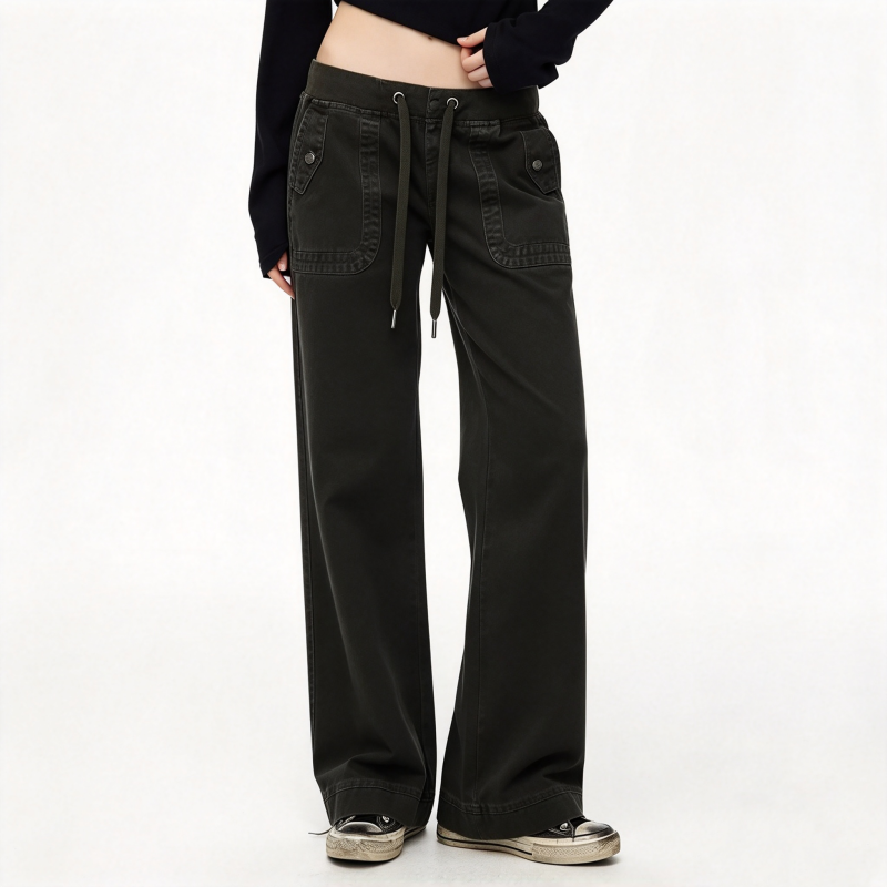 Hosen mit niedriger Taille, Schlaghosen mit Kordelzug