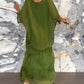 🌞Frühlingserwachen: 50% Rabatt!🎨 Künstlerisches Handgefertigtes Maxikleid Damen: Lockere A-Linie mit 3/4-Ärmeln & Raffungen – Elegant-lässig für Urlaub & Alltag