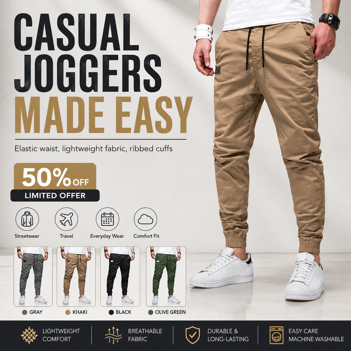 👖 JETZT 50 % RABATT! 🏃 Lässige Herren-Jogginghose – Elastischer Bund mit Kordelzug, schmale Passform & hoher Stretch – Perfekt für jede Jahreszeit 🌧️
