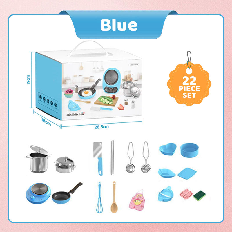 🔥 54% RABATT! 🎁👧🏻 Realistisches Mini-Kochset – Komplettes 22-teiliges Set mit Herd und Küchenutensilien für Kinder | Perfekt als Geschenk 🍳👨‍🍳