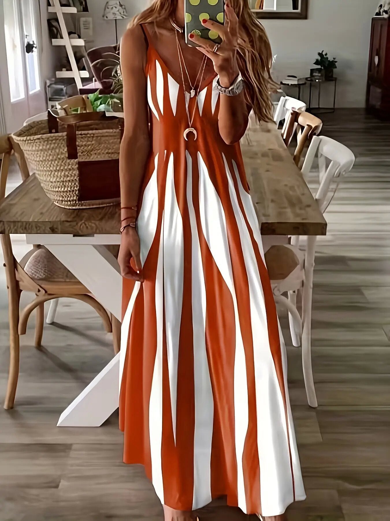 👗Elegantes Träger-Maxikleid mit Druckmuster, bequem für Alltag & Urlaub