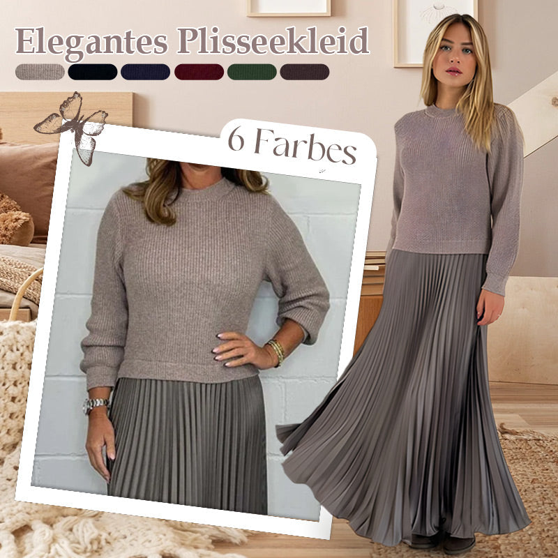 🍂 61% Rabatt-Aktion🍂Stilvolles und elegantes Kleid mit Rundhalsausschnitt und Falten für Damen