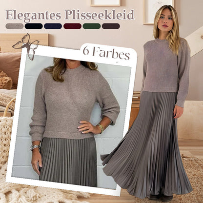 🍂 61% Rabatt-Aktion🍂Stilvolles und elegantes Kleid mit Rundhalsausschnitt und Falten für Damen