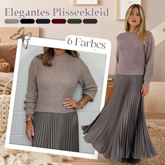 🍂 61% Rabatt-Aktion🍂Stilvolles und elegantes Kleid mit Rundhalsausschnitt und Falten für Damen