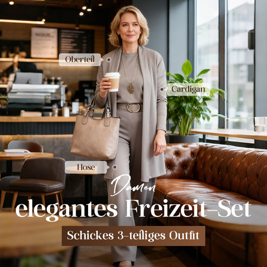 Elegantes 3-teiliges Set aus Longline-Cardigan, Top und Hose