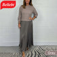 🍂 61% Rabatt-Aktion🍂Stilvolles und elegantes Kleid mit Rundhalsausschnitt und Falten für Damen