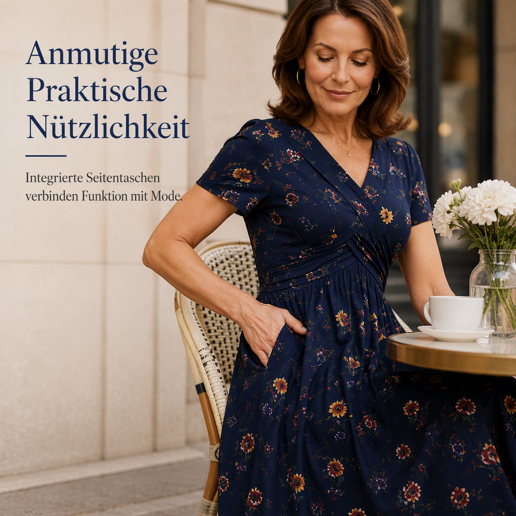 🌸 Blumiges Kleid mit V-Ausschnitt und Twist-Detail an der Taille – elegant und lässig für alle Anlässe