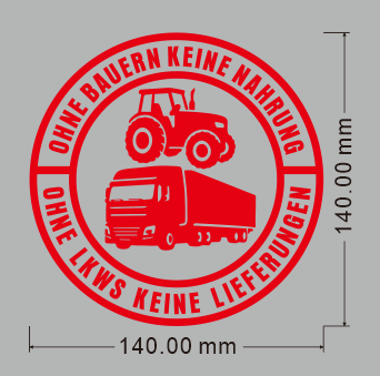 Auto-Aufkleber: Keine Bauern, keine Lebensmittel – keine LKWs, keine Lieferungen
