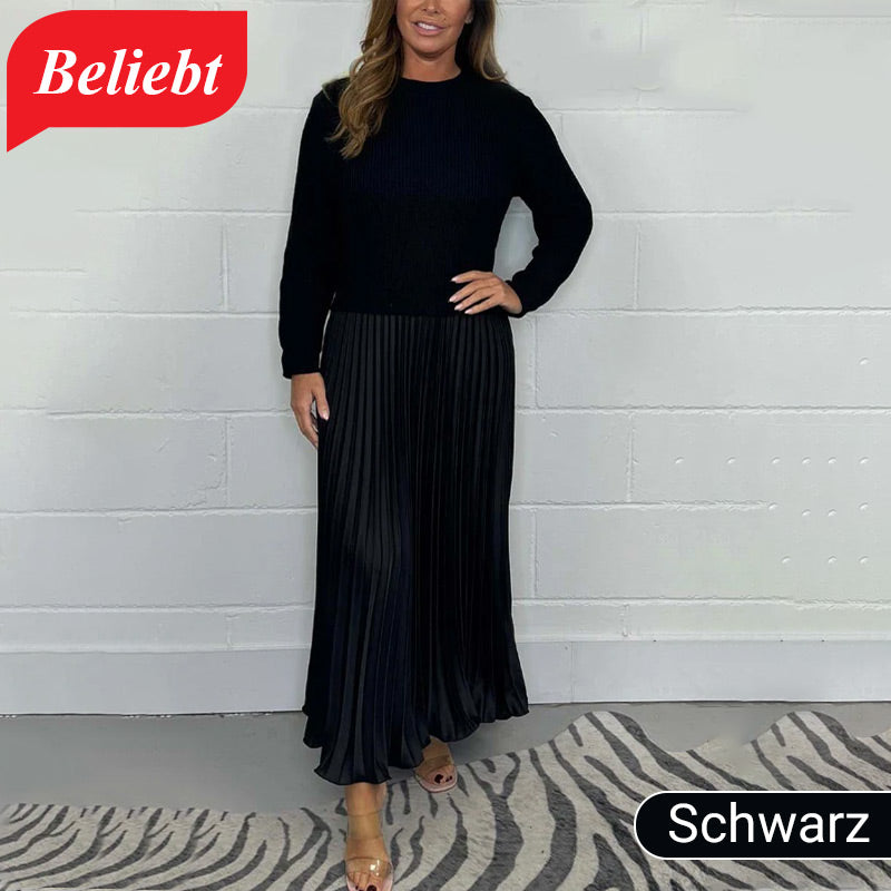 🍂 61% Rabatt-Aktion🍂Stilvolles und elegantes Kleid mit Rundhalsausschnitt und Falten für Damen