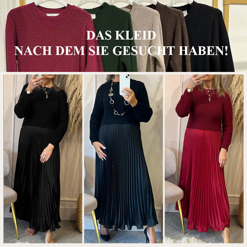 🍂 61% Rabatt-Aktion🍂Stilvolles und elegantes Kleid mit Rundhalsausschnitt und Falten für Damen